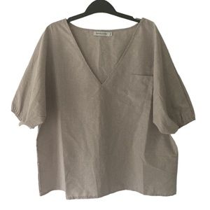Light Gray Puff Sleeve V Neck Blouse Top Shirt Plus Short Sleeve 2XL Mislook EUC